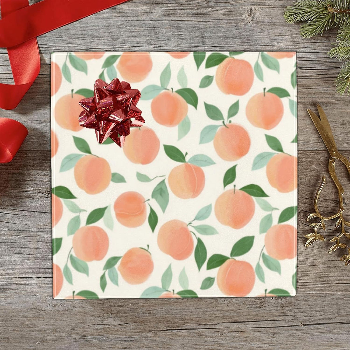 Cute Peach Pattern Design Birthday Wrapping Paper Roll, Mini Roll Gift Wrap Perfect for Weddings, Brides, Holidays, Baby Showers - 58 x 22.8 inches