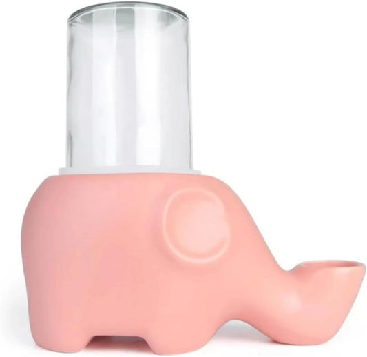 REAGAR Ceramic Cat Water Fountain w/Glass Bttle 500ml Automatic Pet Water Dispenser Ultra-Quiet Elephant Shape Pet Drinking Fountain for Cats Dogs - Won't Wet The Chin(Pink)