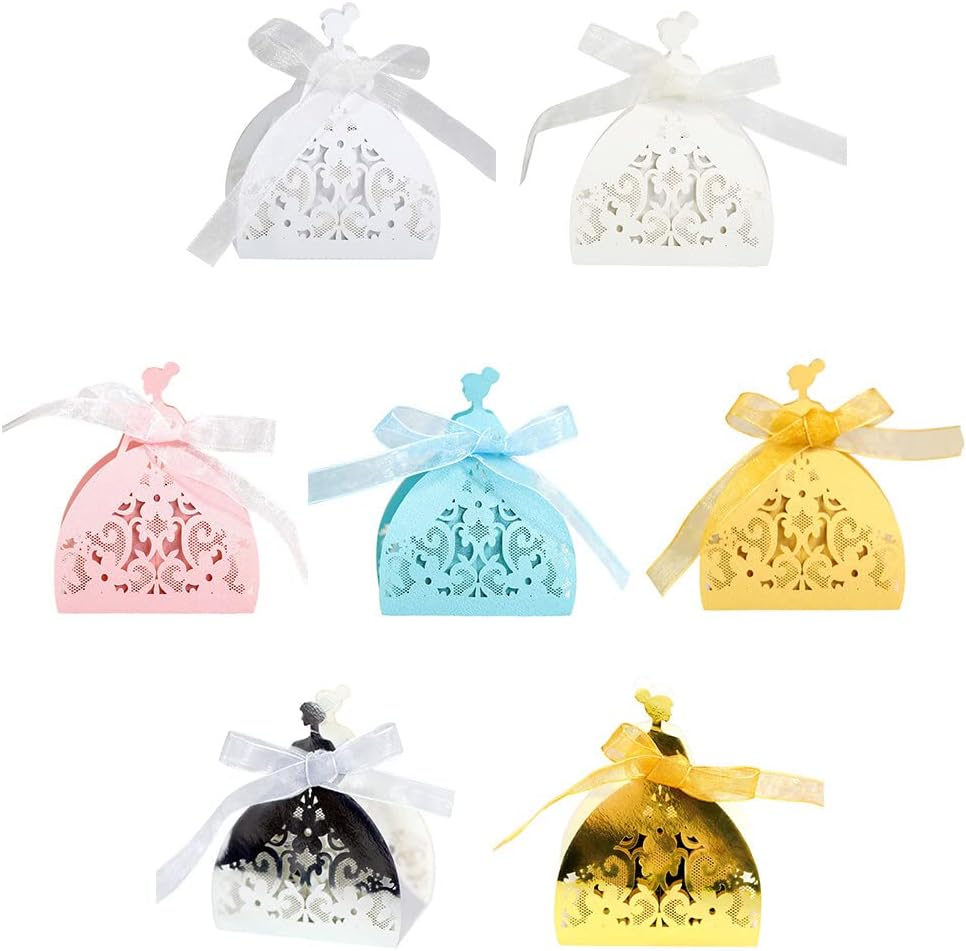 Katutude 50 Pcs Wedding Favor Boxes Baptism Favor Boxes Chocolate Candy Gift Box Small Empty Candy Box Paper Gift Boxes for Bridal Shower Anniverary Birthday Party