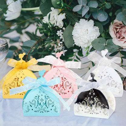 Katutude 50 Pcs Wedding Favor Boxes Baptism Favor Boxes Chocolate Candy Gift Box Small Empty Candy Box Paper Gift Boxes for Bridal Shower Anniverary Birthday Party