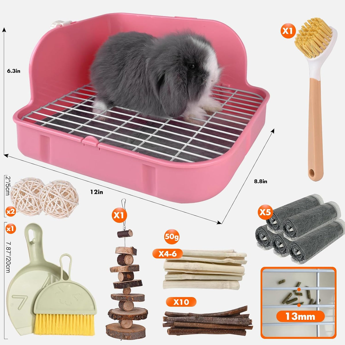 Rabbit Litter Box, Bunny Litter Box, Guinea Pig Potty Trained, Square Small Animal Toilet Potty Pan for Rabbit Guinea Pig Ferret Hamster Chinchilla (Pink)