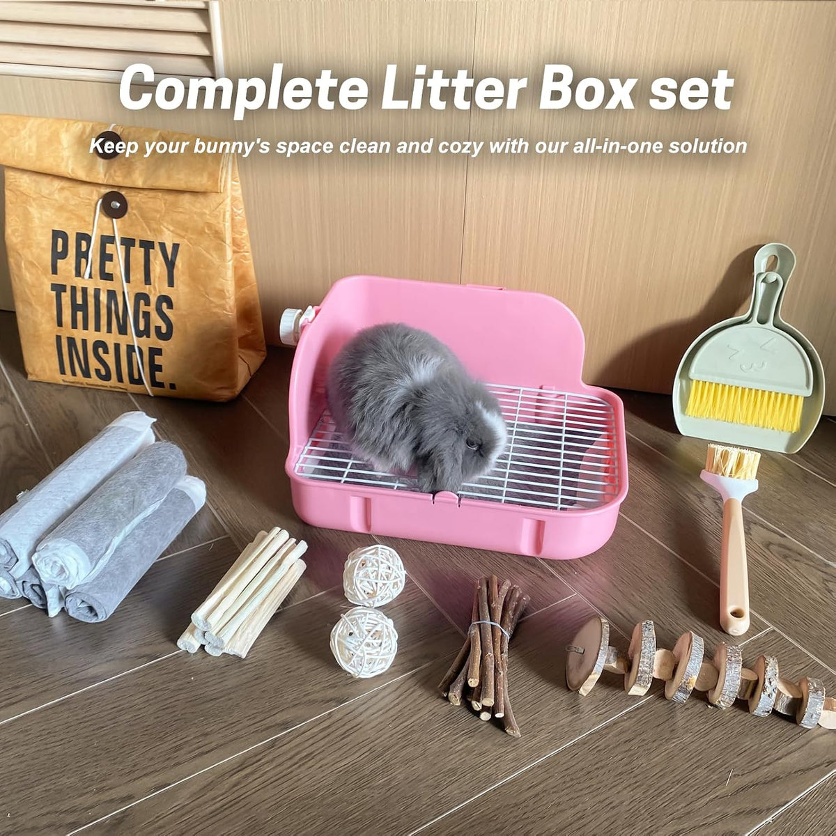 Rabbit Litter Box, Bunny Litter Box, Guinea Pig Potty Trained, Square Small Animal Toilet Potty Pan for Rabbit Guinea Pig Ferret Hamster Chinchilla (Pink)
