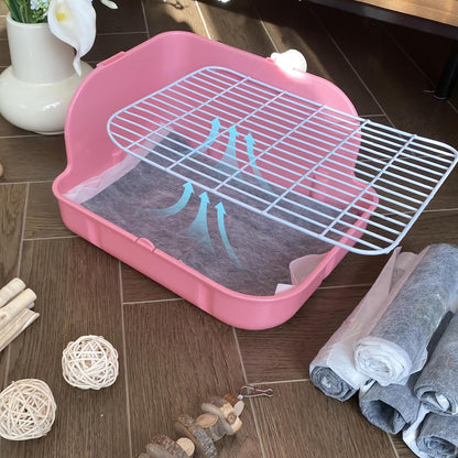 Rabbit Litter Box, Bunny Litter Box, Guinea Pig Potty Trained, Square Small Animal Toilet Potty Pan for Rabbit Guinea Pig Ferret Hamster Chinchilla (Pink)