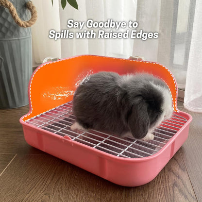 Rabbit Litter Box, Bunny Litter Box, Guinea Pig Potty Trained, Square Small Animal Toilet Potty Pan for Rabbit Guinea Pig Ferret Hamster Chinchilla (Pink)