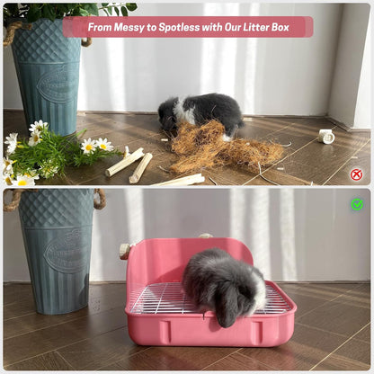 Rabbit Litter Box, Bunny Litter Box, Guinea Pig Potty Trained, Square Small Animal Toilet Potty Pan for Rabbit Guinea Pig Ferret Hamster Chinchilla (Pink)