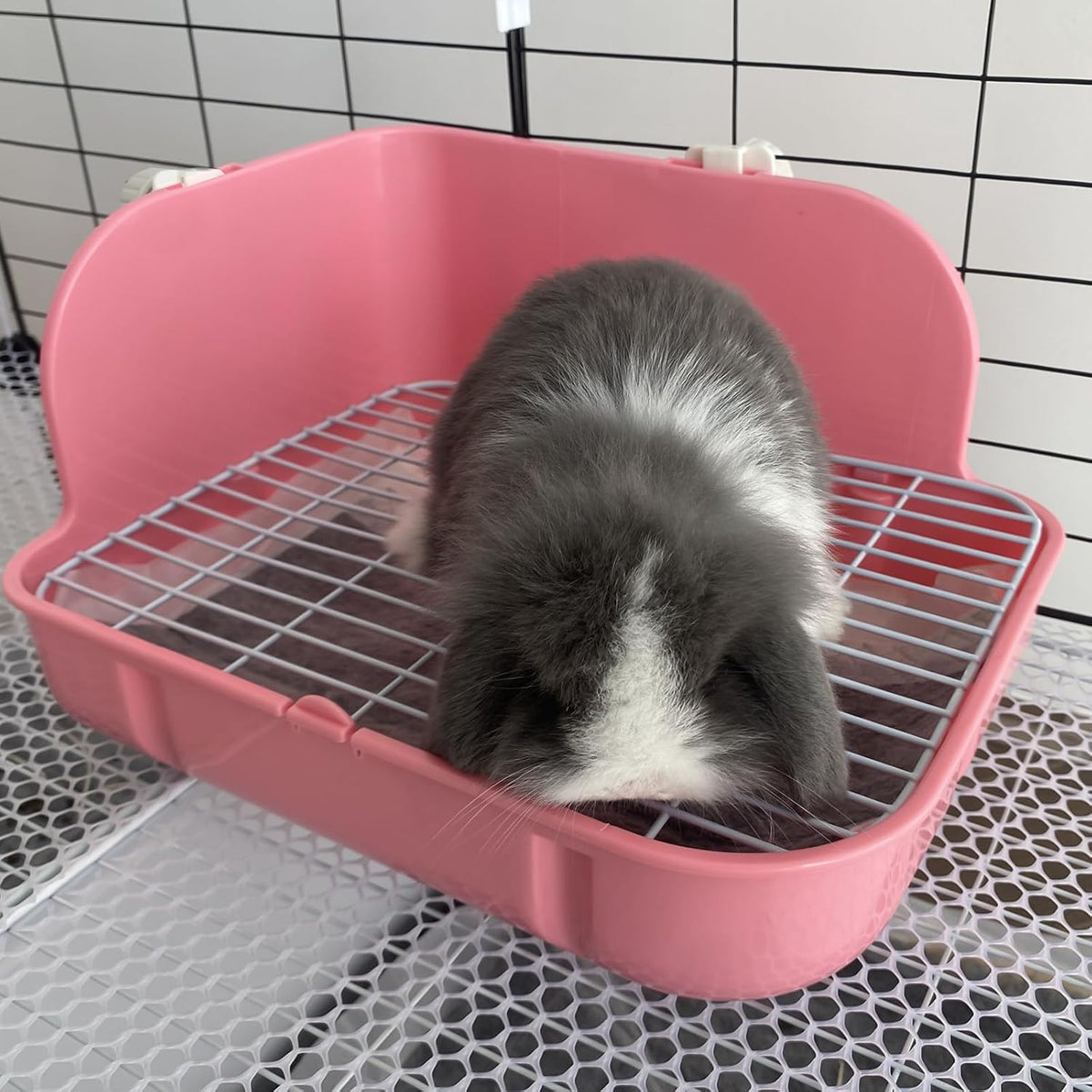Rabbit Litter Box, Bunny Litter Box, Guinea Pig Potty Trained, Square Small Animal Toilet Potty Pan for Rabbit Guinea Pig Ferret Hamster Chinchilla (Pink)