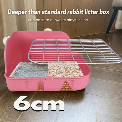 Rabbit Litter Box, Bunny Litter Box, Guinea Pig Potty Trained, Square Small Animal Toilet Potty Pan for Rabbit Guinea Pig Ferret Hamster Chinchilla (Pink)