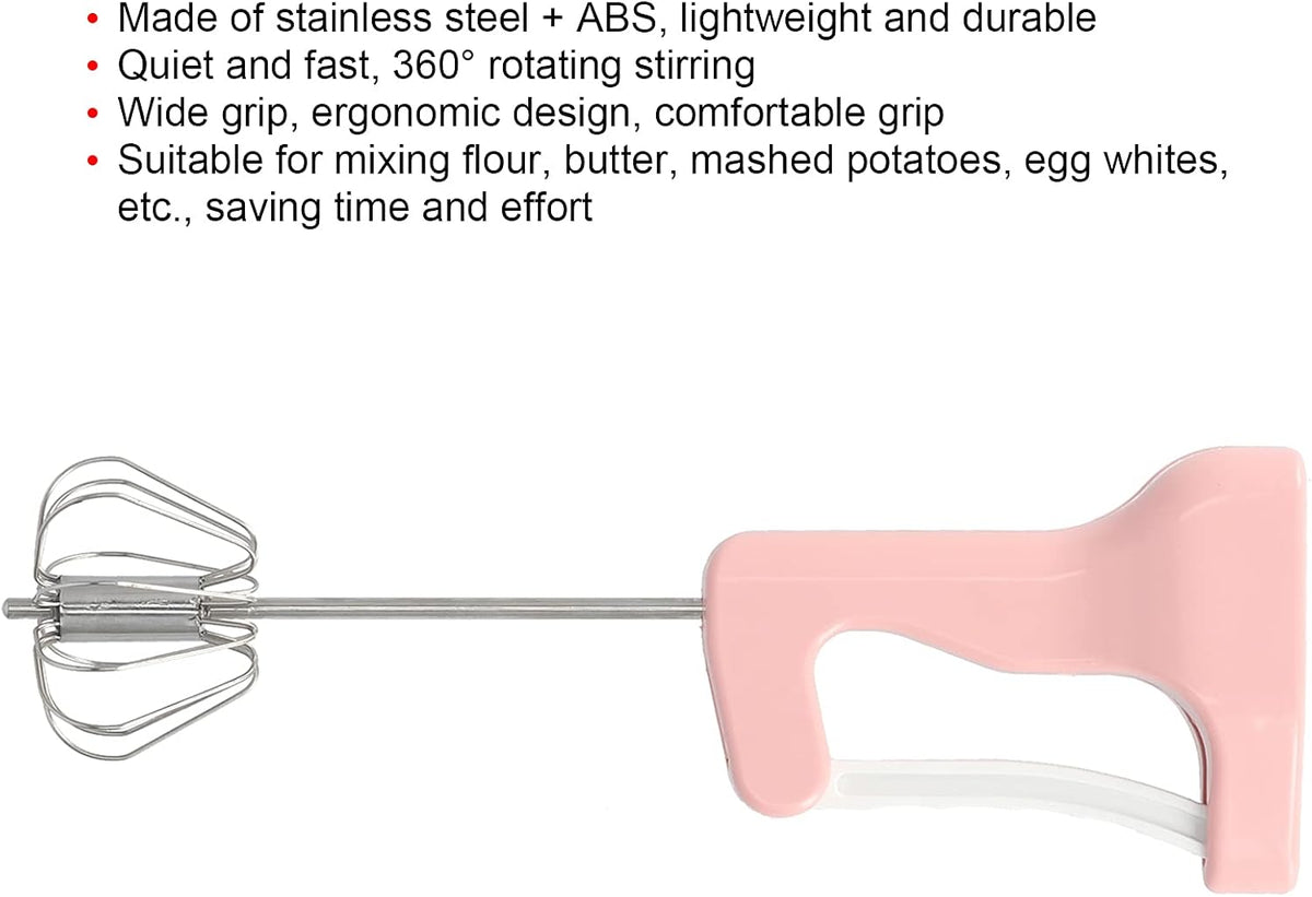 Semi Automatic Egg Beater, 11.8 Inches Handheld Cream Blender with Ergonomic Comfortable Grip, Efficient for Home Kitchen Baking, Stainless Steel ABS Pink