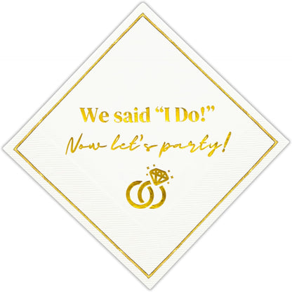 Wedding Cocktail Napkins, Elegant Gold Decorations for Weddings, Disposable Paper Napkin for Reception, Bar, After Party, Dessert Table, 50 Pack