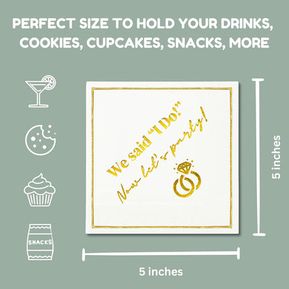 Wedding Cocktail Napkins, Elegant Gold Decorations for Weddings, Disposable Paper Napkin for Reception, Bar, After Party, Dessert Table, 50 Pack