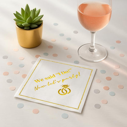 Wedding Cocktail Napkins, Elegant Gold Decorations for Weddings, Disposable Paper Napkin for Reception, Bar, After Party, Dessert Table, 50 Pack