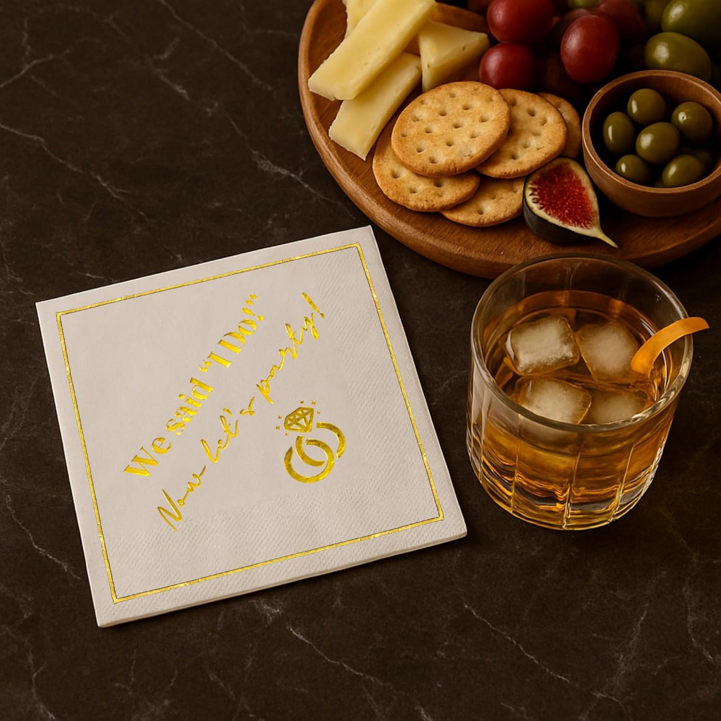 Wedding Cocktail Napkins, Elegant Gold Decorations for Weddings, Disposable Paper Napkin for Reception, Bar, After Party, Dessert Table, 50 Pack