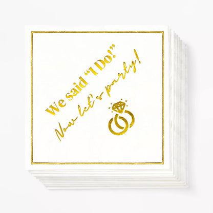 Wedding Cocktail Napkins, Elegant Gold Decorations for Weddings, Disposable Paper Napkin for Reception, Bar, After Party, Dessert Table, 50 Pack