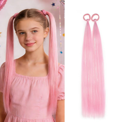 Pink Ponytail Extensions for Girls Women, Tinsel Hair Extension With Rubber Band Daily Party Festival Wacky Halloween Hair Accessories Ponytail Hair Pieces Tinsel Extensions for Women 2pcs/lot