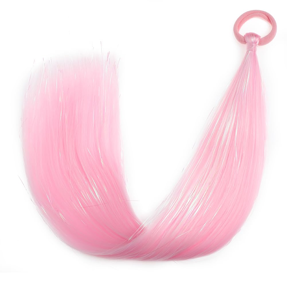 Pink Ponytail Extensions for Girls Women, Tinsel Hair Extension With Rubber Band Daily Party Festival Wacky Halloween Hair Accessories Ponytail Hair Pieces Tinsel Extensions for Women 2pcs/lot