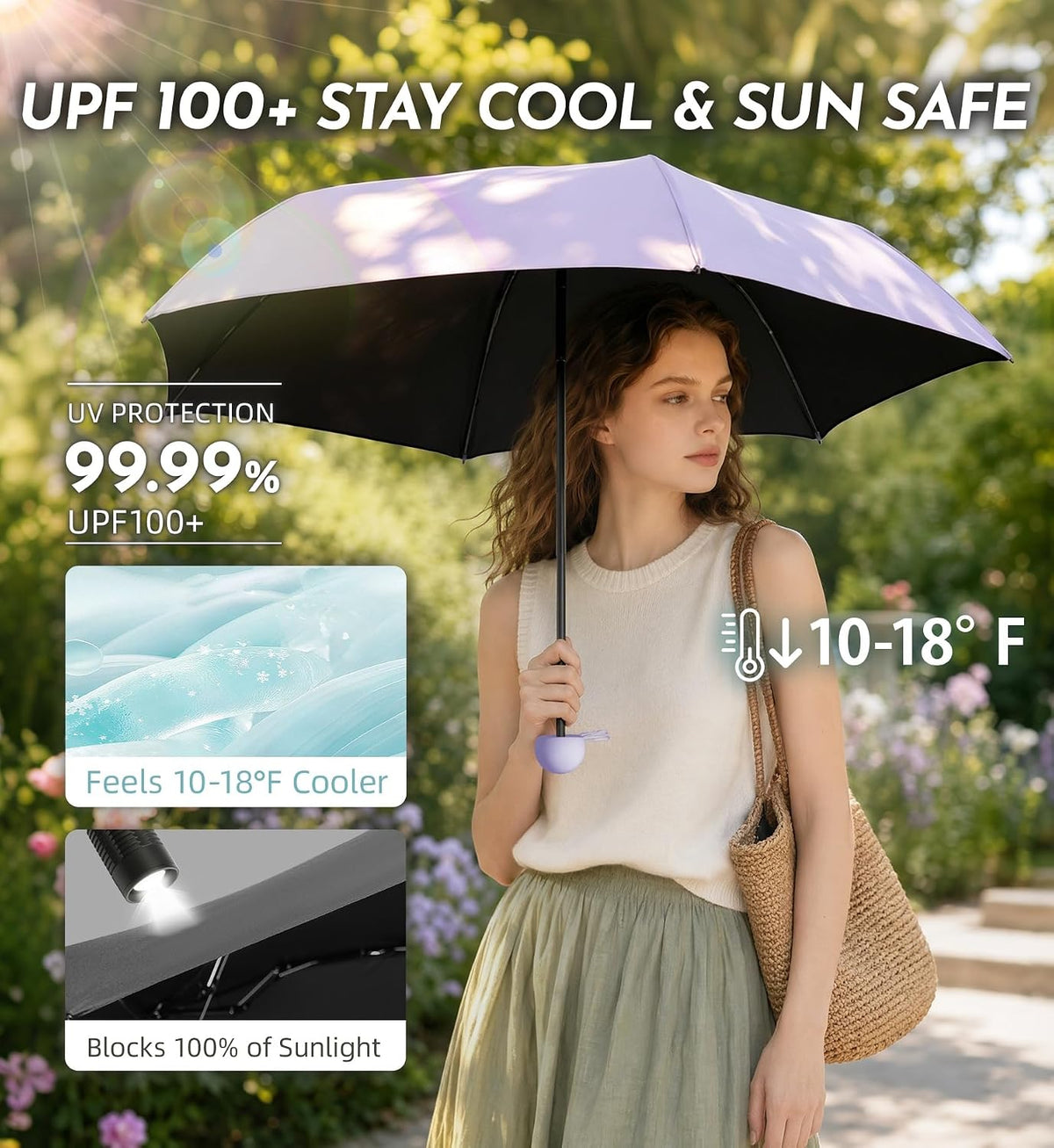 Umbrella Travel Size Mini Umbrella with UPF 100+ UV Rain Protection