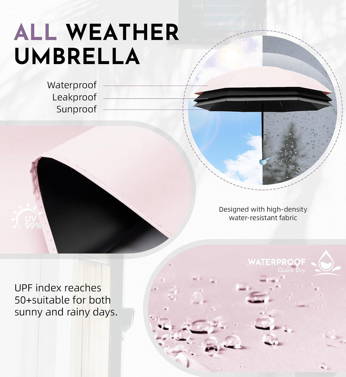 Umbrella Travel Size Mini Umbrella with UPF 100+ UV Rain Protection