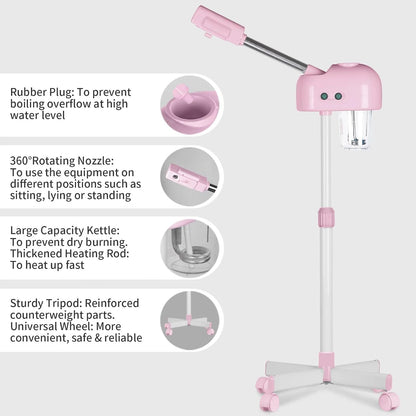 Professional Facial Steamer, Vaporizador Facial Steamer for Esthetician, Vapor Face Steamer, Pink