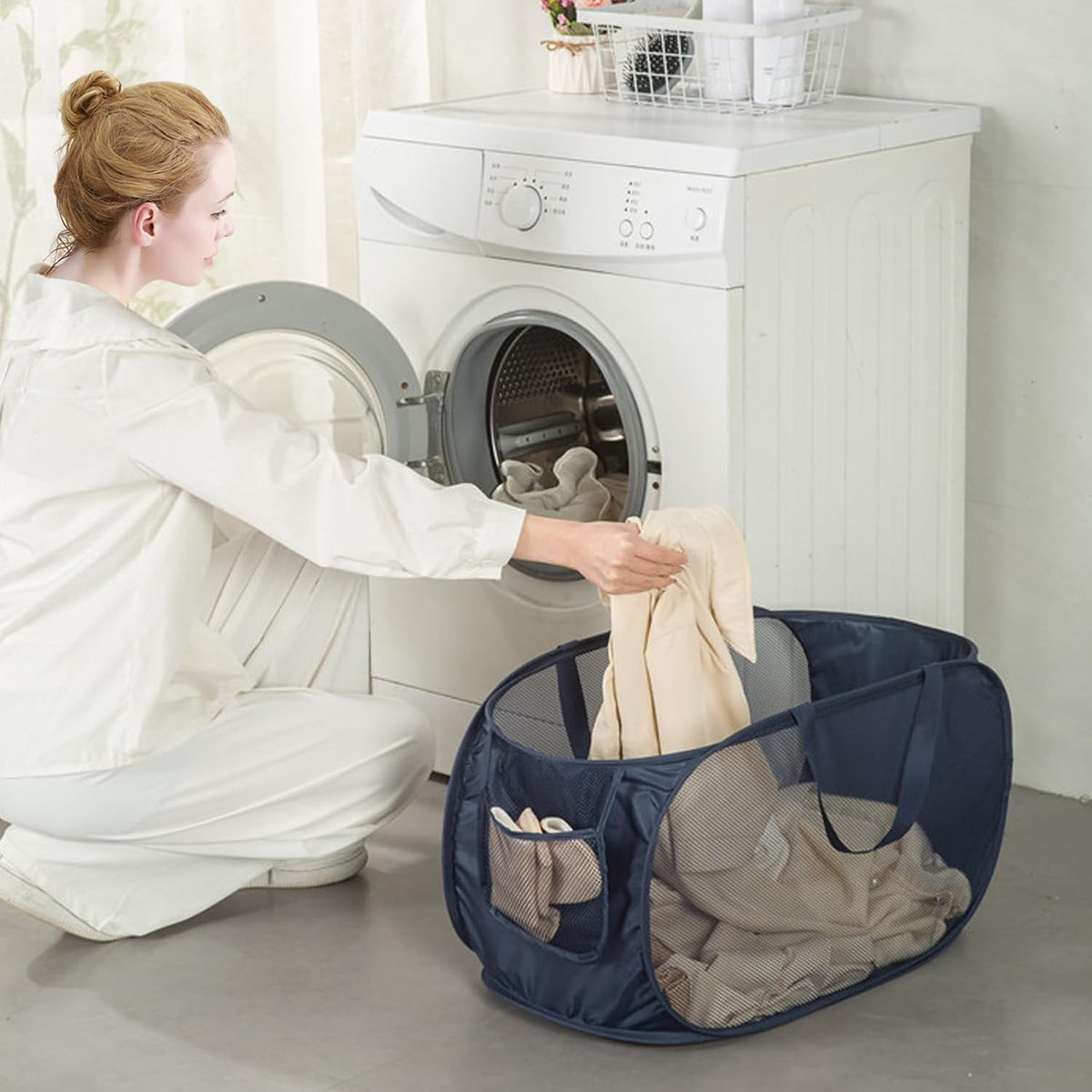 Sturdy Mesh Laundry Hamper Basket Bag,collapsible Pop up for Laundry Room