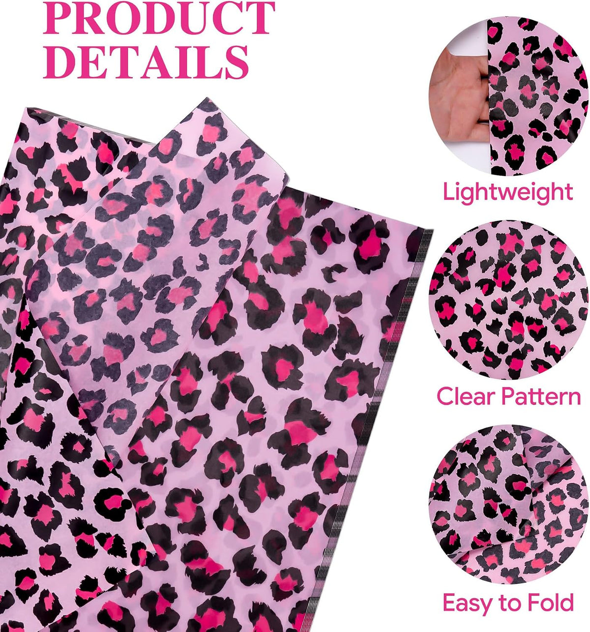 100 Sheets Leopard Print Tissue Paper Bulk, Pink Brown Tissue Paper for Gift Bags DIY Crafts, Cheetah Gift Wrap with Bow for Wedding Birthday Bridal Shower Valentine's Day Party, 20 x 14 Inch