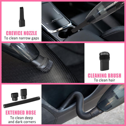 Car Cleaning Kit, Car Vacuum Interior Detailing Cleaner Kit with High Power Handheld Vacuum, Brush Set, Windshield Tool, Duster, Towels, Complete Car Care Tools for Women (Pink)