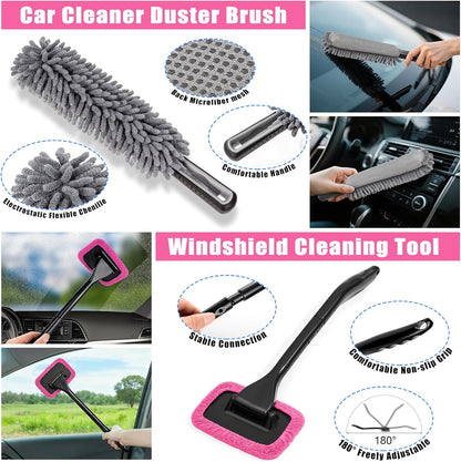 Car Cleaning Kit, Car Vacuum Interior Detailing Cleaner Kit with High Power Handheld Vacuum, Brush Set, Windshield Tool, Duster, Towels, Complete Car Care Tools for Women (Pink)