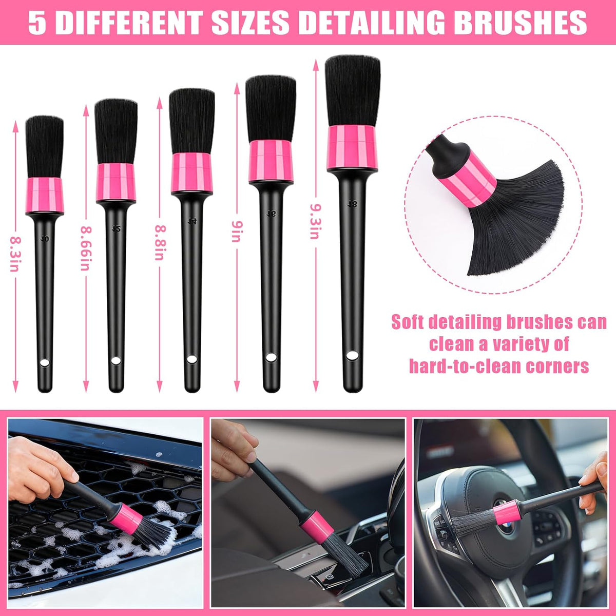 Car Cleaning Kit, Car Vacuum Interior Detailing Cleaner Kit with High Power Handheld Vacuum, Brush Set, Windshield Tool, Duster, Towels, Complete Car Care Tools for Women (Pink)