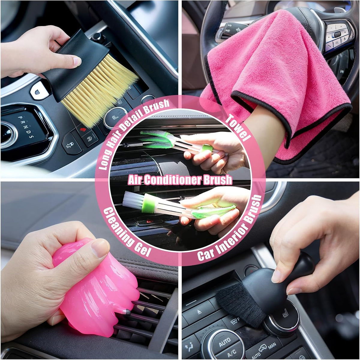 Car Cleaning Kit, Car Vacuum Interior Detailing Cleaner Kit with High Power Handheld Vacuum, Brush Set, Windshield Tool, Duster, Towels, Complete Car Care Tools for Women (Pink)