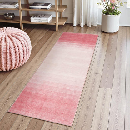 Washable Pink Rug Runners 2x6, Modern Ombre Bathroom Runner Rug, Contemporary Non-Slip Hallway Runner, Gradient Bedroom Girls Carpet Runner for Laundry Room Bath (Pink, 2'x6')