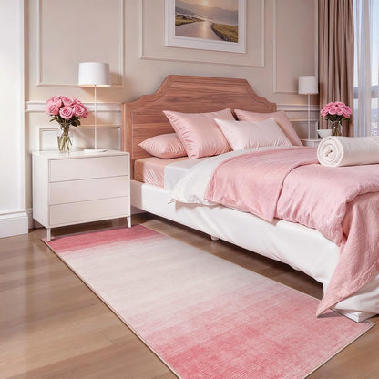 Washable Pink Rug Runners 2x6, Modern Ombre Bathroom Runner Rug, Contemporary Non-Slip Hallway Runner, Gradient Bedroom Girls Carpet Runner for Laundry Room Bath (Pink, 2'x6')