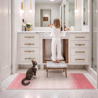 Washable Pink Rug Runners 2x6, Modern Ombre Bathroom Runner Rug, Contemporary Non-Slip Hallway Runner, Gradient Bedroom Girls Carpet Runner for Laundry Room Bath (Pink, 2'x6')