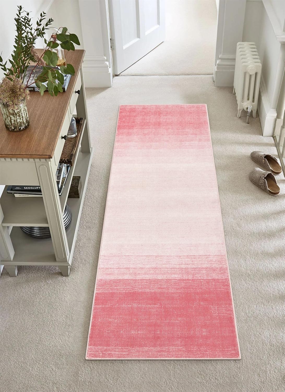 Washable Pink Rug Runners 2x6, Modern Ombre Bathroom Runner Rug, Contemporary Non-Slip Hallway Runner, Gradient Bedroom Girls Carpet Runner for Laundry Room Bath (Pink, 2'x6')
