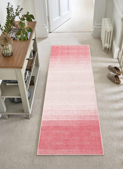 Washable Pink Rug Runners 2x6, Modern Ombre Bathroom Runner Rug, Contemporary Non-Slip Hallway Runner, Gradient Bedroom Girls Carpet Runner for Laundry Room Bath (Pink, 2'x6')