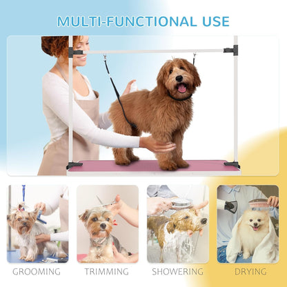42'' Stainless Steel Pet Dog Grooming Table with Arm/Noose/Tray, Pink