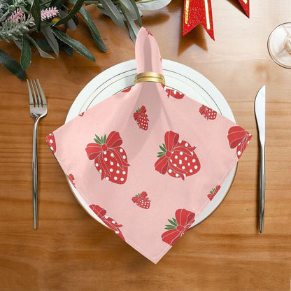 Cloth Dinner Napkin - Bow Tie Pink Strawberry Print Reusable Table Napkins 20x20IN for Hotel Wedding Party Set of 1