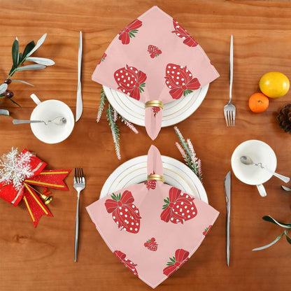 Cloth Dinner Napkin - Bow Tie Pink Strawberry Print Reusable Table Napkins 20x20IN for Hotel Wedding Party Set of 1