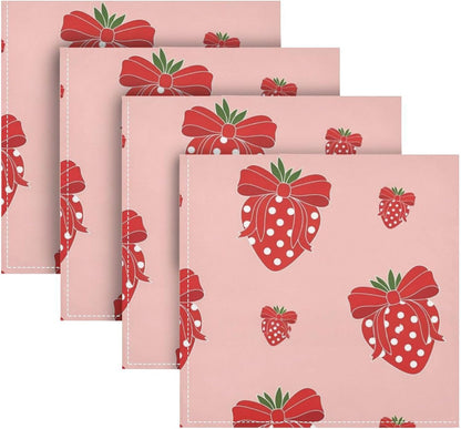 Cloth Dinner Napkin - Bow Tie Pink Strawberry Print Reusable Table Napkins 20x20IN for Hotel Wedding Party Set of 1