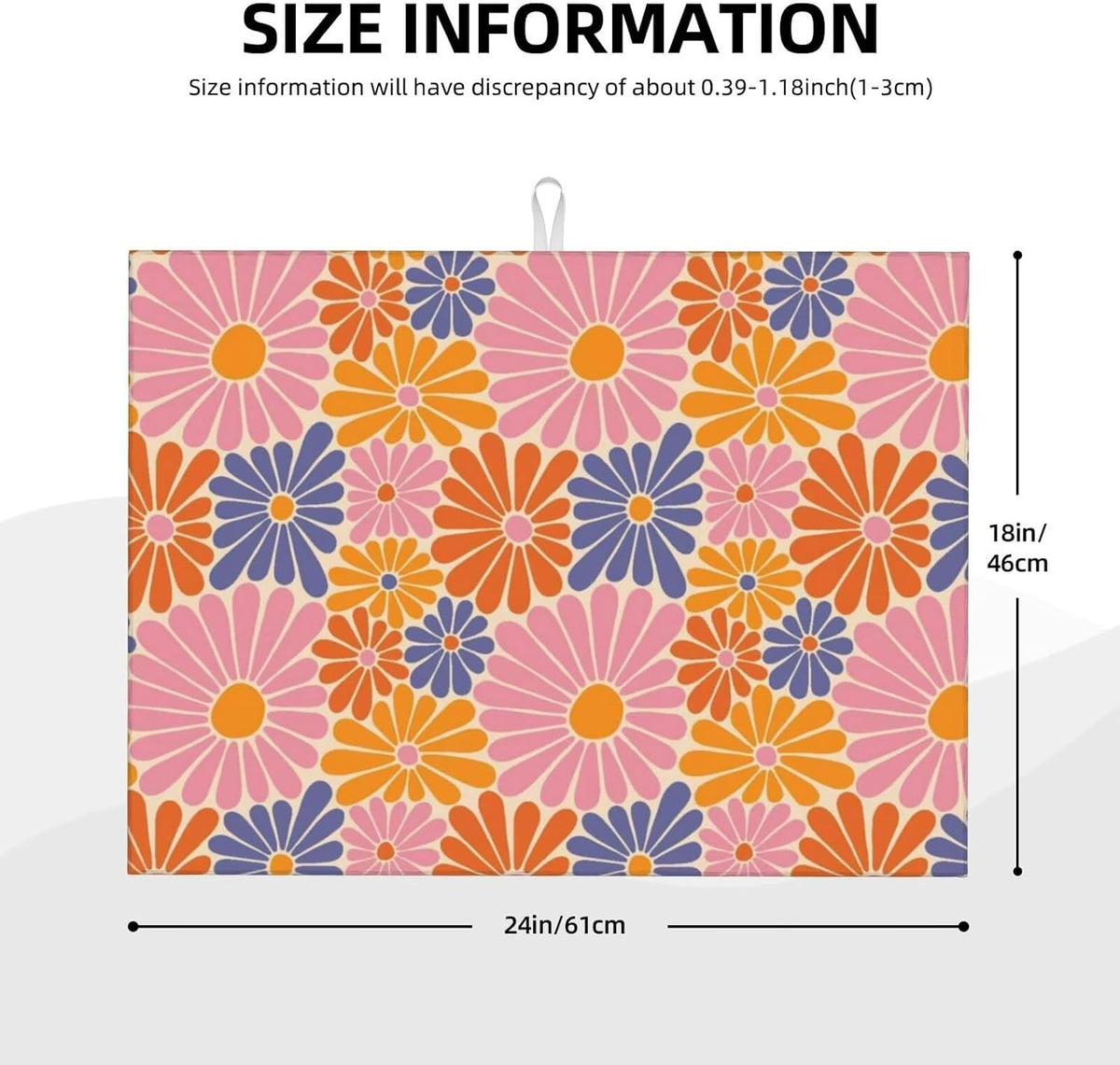Daisy Flowers Dish Drying Mat for Kitchen Counter 18 x 24 inch Groovy Floral Dish Drainer Rack Mats with Hanging Loop Retro Daisies Dishes Drainer Pads Pink Purple Drying Pad for Countertop