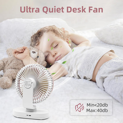 Small Oscillating Fan for Bedroom, 4000mAh Battery Powered Rechargeable Fan, 90° Vertical Manual and 120° Oscillating Desk Fan, 4 Speeds Air Circulator Fans, Quiet Table Fans for Home Office Travel