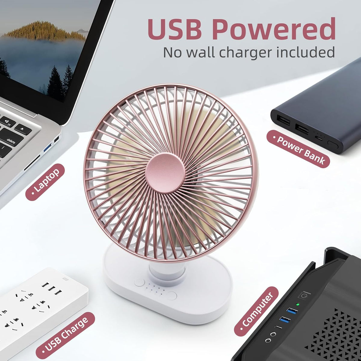 Small Oscillating Fan for Bedroom, 4000mAh Battery Powered Rechargeable Fan, 90° Vertical Manual and 120° Oscillating Desk Fan, 4 Speeds Air Circulator Fans, Quiet Table Fans for Home Office Travel