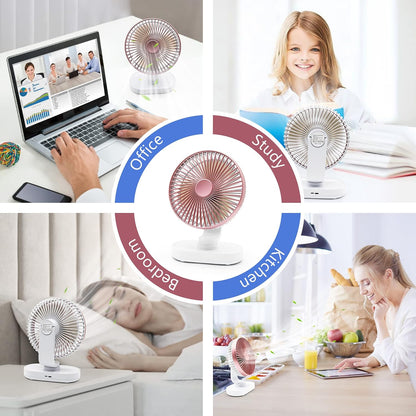 Small Oscillating Fan for Bedroom, 4000mAh Battery Powered Rechargeable Fan, 90° Vertical Manual and 120° Oscillating Desk Fan, 4 Speeds Air Circulator Fans, Quiet Table Fans for Home Office Travel