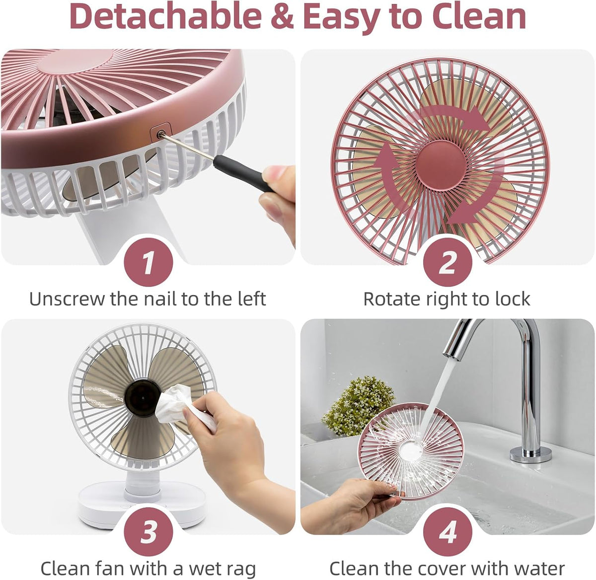 Small Oscillating Fan for Bedroom, 4000mAh Battery Powered Rechargeable Fan, 90° Vertical Manual and 120° Oscillating Desk Fan, 4 Speeds Air Circulator Fans, Quiet Table Fans for Home Office Travel