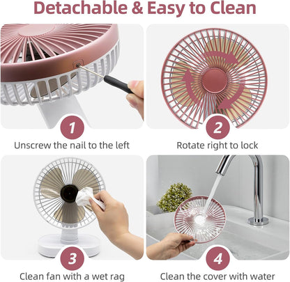 Small Oscillating Fan for Bedroom, 4000mAh Battery Powered Rechargeable Fan, 90° Vertical Manual and 120° Oscillating Desk Fan, 4 Speeds Air Circulator Fans, Quiet Table Fans for Home Office Travel