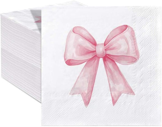100Pcs Pink Bow Napkins Decorative Bow Coquette Napkins for Bachelorette Bridal Wedding Baby Shower Tea Party Decoration Supplies