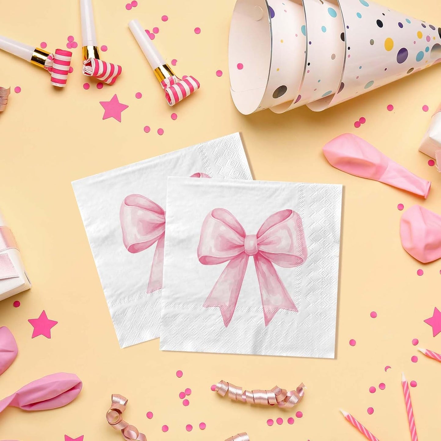 100Pcs Pink Bow Napkins Decorative Bow Coquette Napkins for Bachelorette Bridal Wedding Baby Shower Tea Party Decoration Supplies