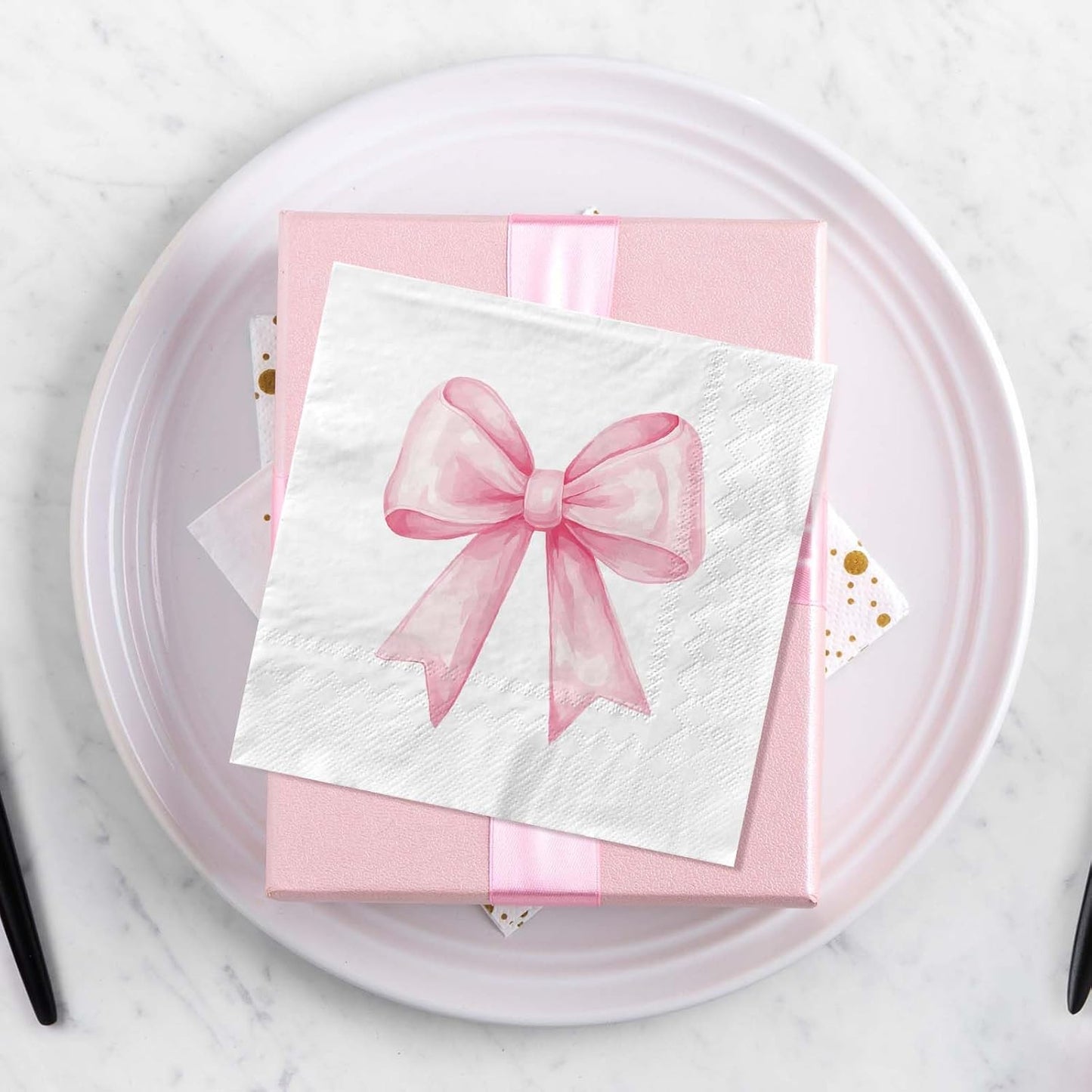 100Pcs Pink Bow Napkins Decorative Bow Coquette Napkins for Bachelorette Bridal Wedding Baby Shower Tea Party Decoration Supplies