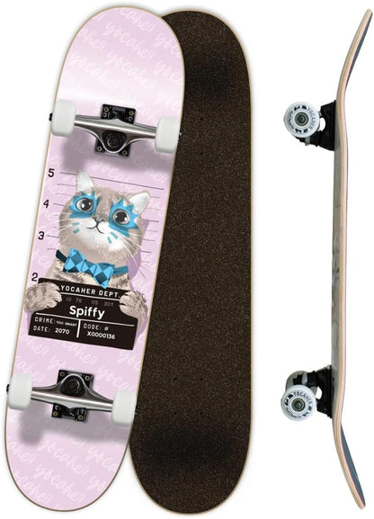 Complete Yocaher Trendy Skateboards w/Skate Board Grip Tape, Pro Aluminum Alloy Truck, ABEC-9 Bearing, 54mm Wheels