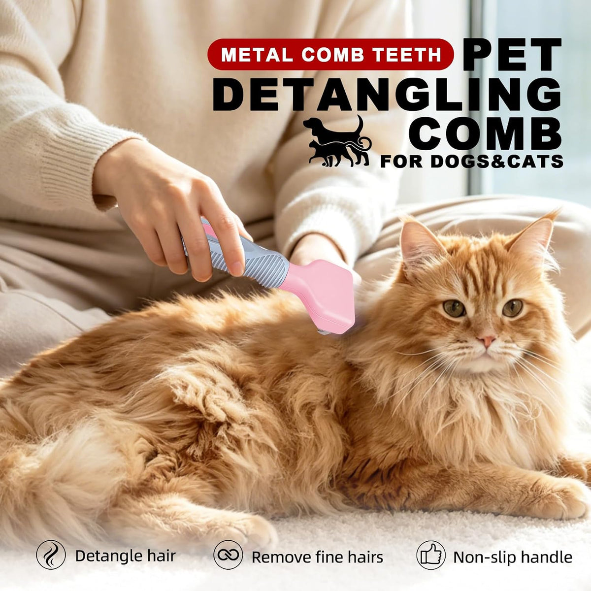HOP Pink Professional Pet Dematting Comb for Dogs&Cats Matted Fur Remover