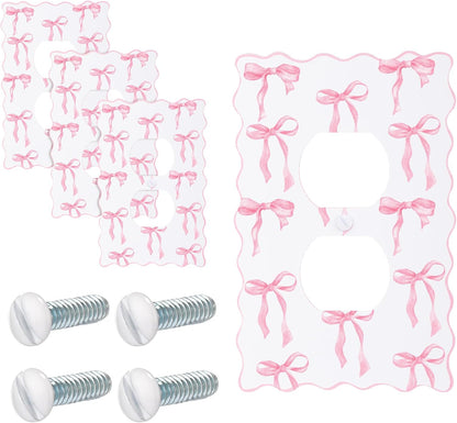 4 Pcs 2 Pack Pink Bow Light Outlet Switch Cover, Round Hole