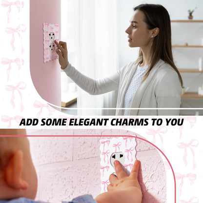 4 Pcs 2 Pack Pink Bow Light Outlet Switch Cover, Round Hole